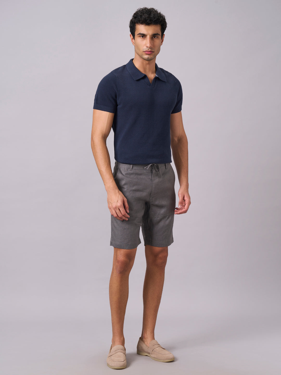 Men's Slate 100% Linen Regular Fit Shorts