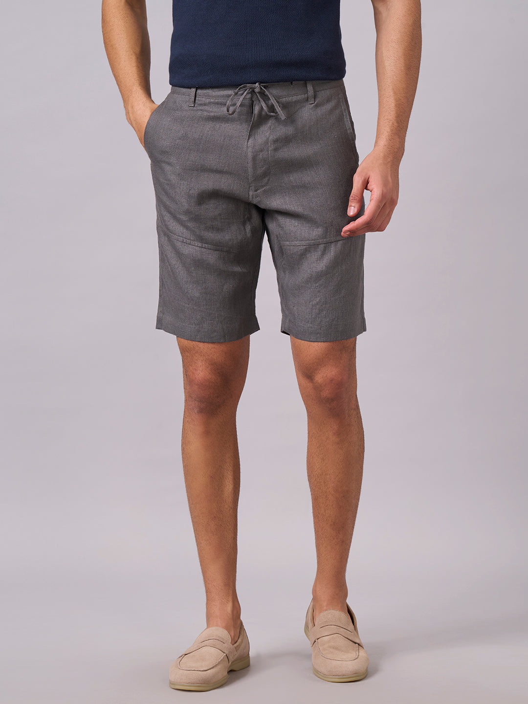 Men's Slate 100% Linen Regular Fit Shorts