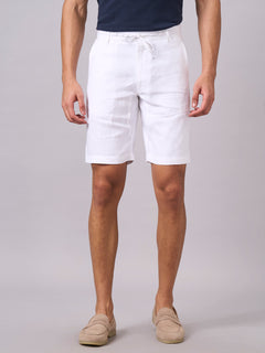Men's 100% Linen Regular Fit Shorts White