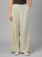 Women's Beige Linen Viscose Regular Fit Pant