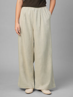Women's Beige Linen Viscose Regular Fit Pant