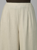 Women's Beige Linen Viscose Regular Fit Pant