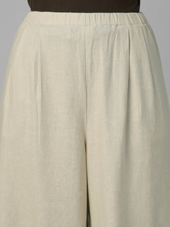 Women's Beige Linen Viscose Regular Fit Pant