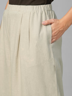Women's Beige Linen Viscose Regular Fit Pant