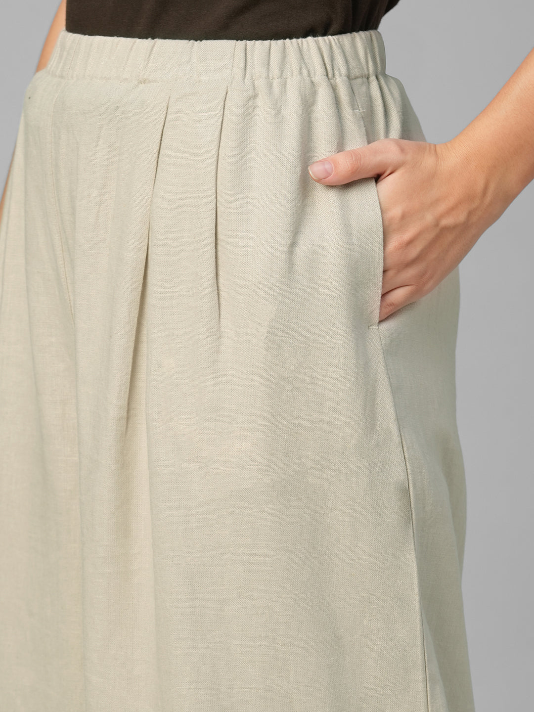 Women's Beige Linen Viscose Regular Fit Pant