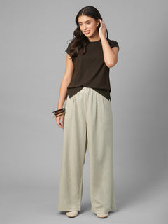 Women's Beige Linen Viscose Regular Fit Pant