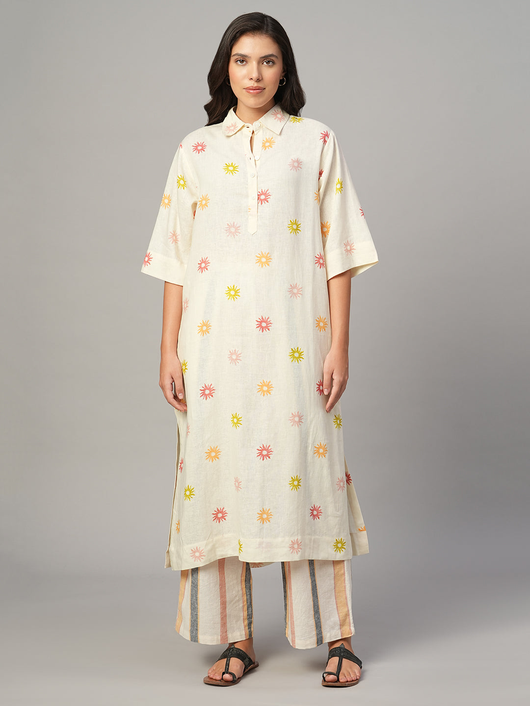 Women's Natural Linen Viscose Regular Fit Kurta