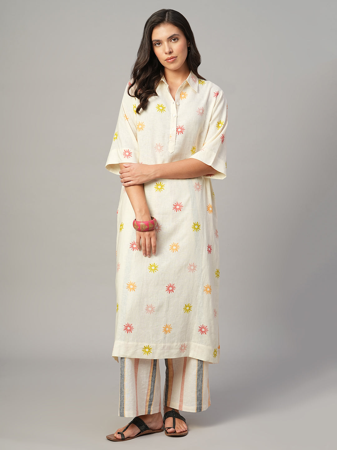 Women's Natural Linen Viscose Regular Fit Kurta