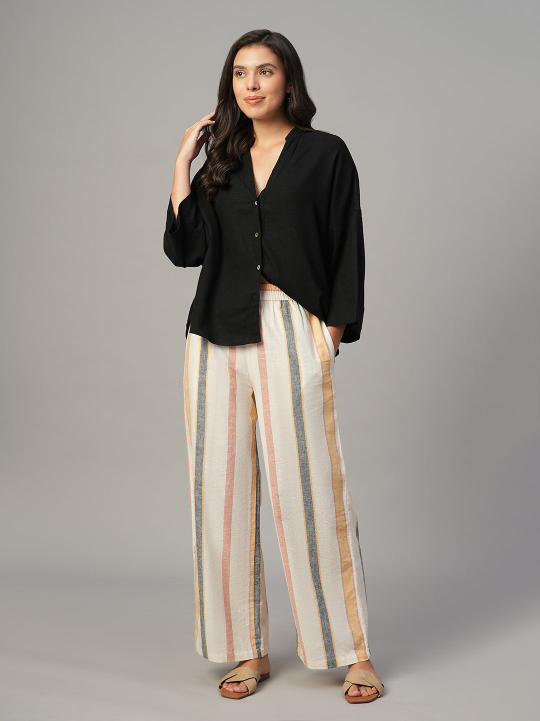 Women's Natural Linen Cotton Regular Fit Pant