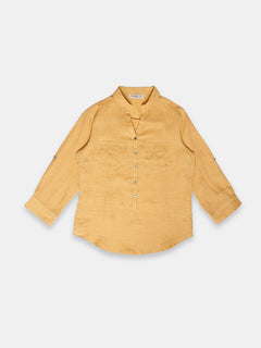 Women's 100% Linen Regular Fit Blouse Yellow