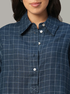 Women's Blue 100% Linen Boxy Fit Blouse