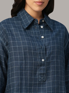 Women's Blue 100% Linen Boxy Fit Blouse