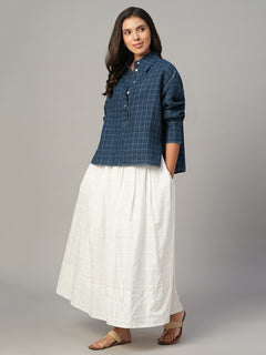 Women's Blue 100% Linen Boxy Fit Blouse