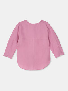 Women's Pink 100% Linen Regular Fit Blouse