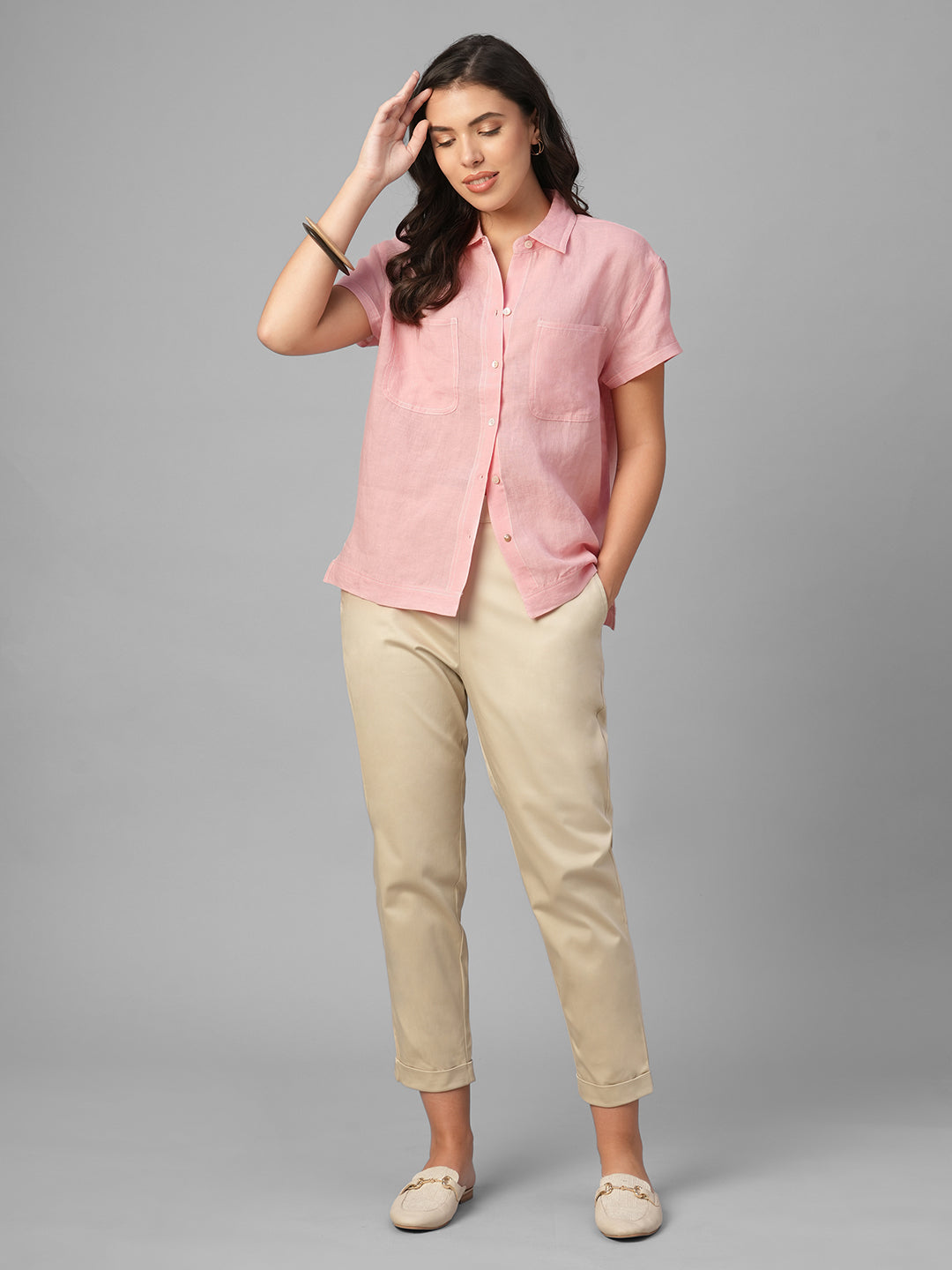 Women's Rose 100% Linen Regular Fit Blouse