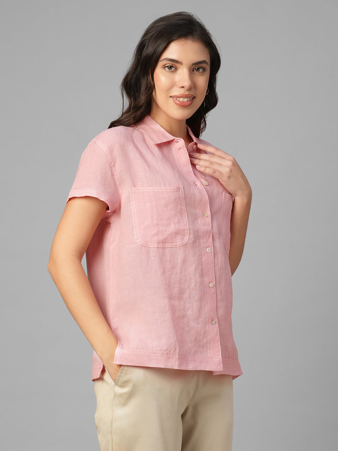 Women's Rose 100% Linen Regular Fit Blouse