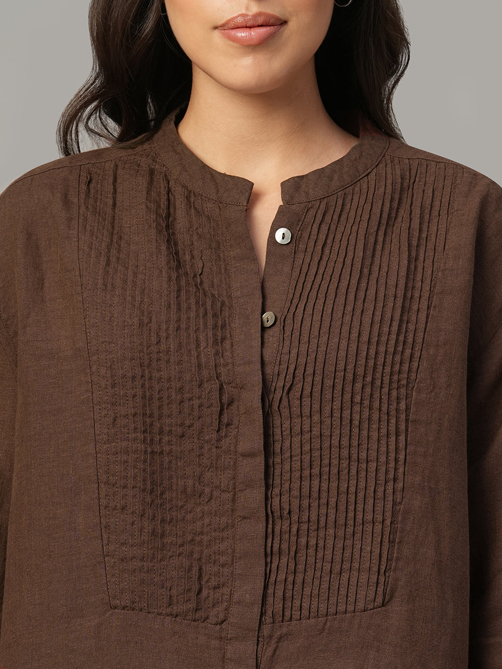 Women's Brown 100% Linen Regular Fit Blouse