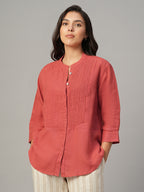 Women's Red 100% Linen Regular Fit Blouse