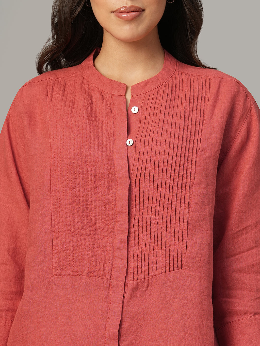 Women's Red 100% Linen Regular Fit Blouse