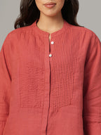 Women's Red 100% Linen Regular Fit Blouse
