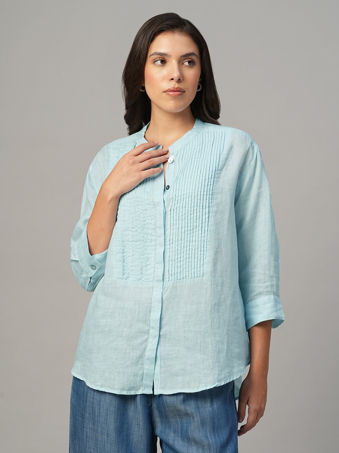 Women's Sky 100% Linen Regular Fit Blouse