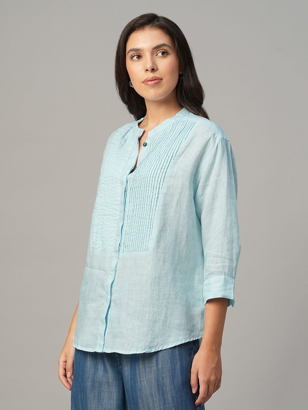 Women's Sky 100% Linen Regular Fit Blouse