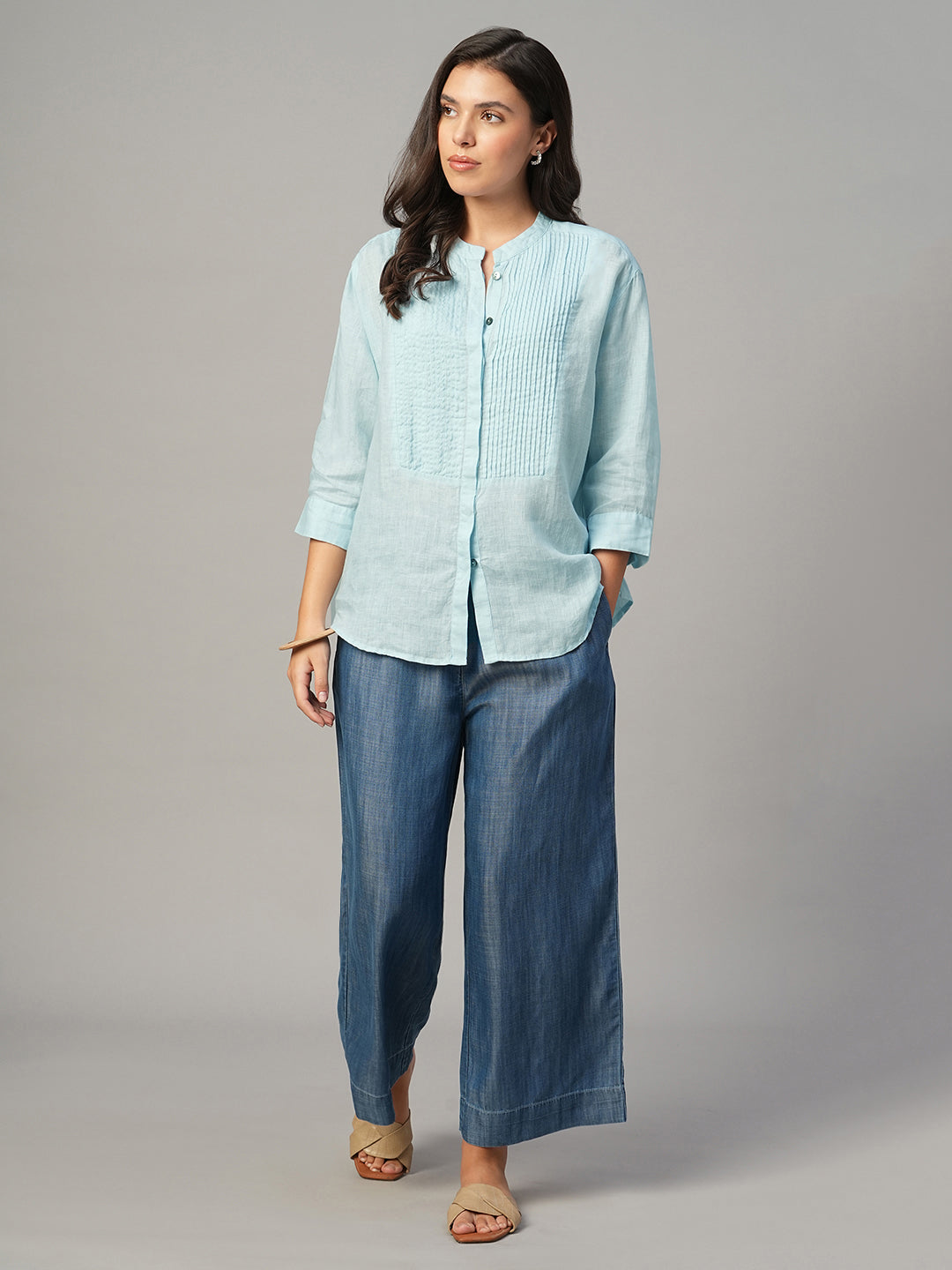 Women's Sky 100% Linen Regular Fit Blouse