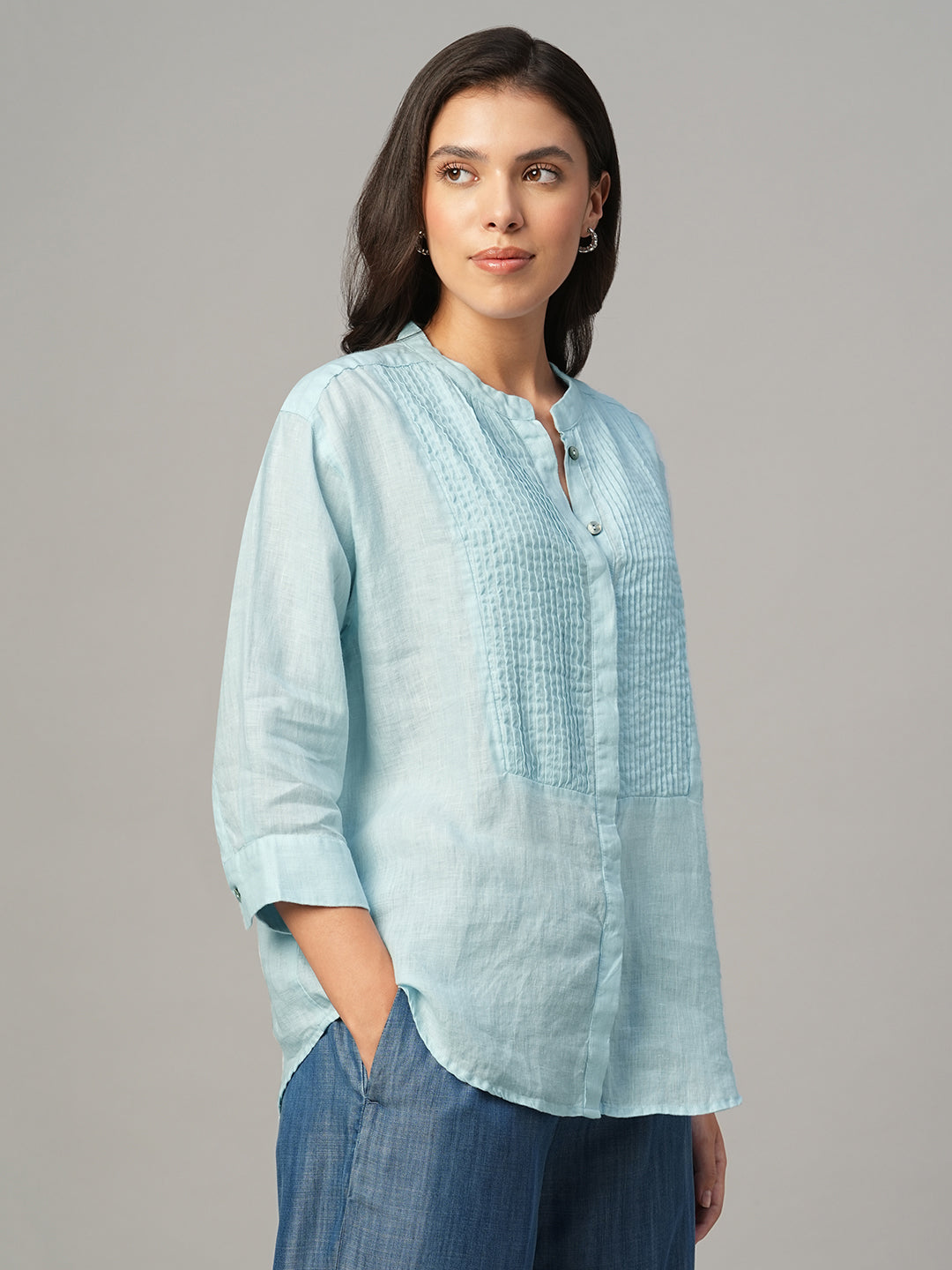 Women's Sky 100% Linen Regular Fit Blouse