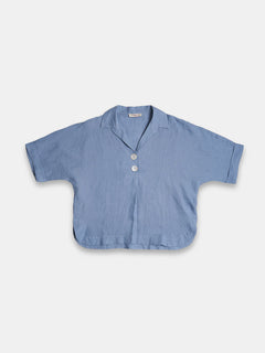 Women's 100% Linen Boxy Fit Blouse Blue
