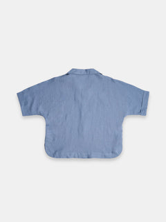 Women's 100% Linen Boxy Fit Blouse Blue