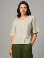 Women's Khaki Linen Viscose Regular Fit Blouse