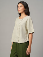 Women's Khaki Linen Viscose Regular Fit Blouse