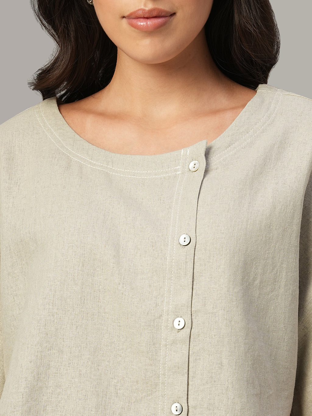 Women's Khaki Linen Viscose Regular Fit Blouse