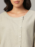 Women's Khaki Linen Viscose Regular Fit Blouse