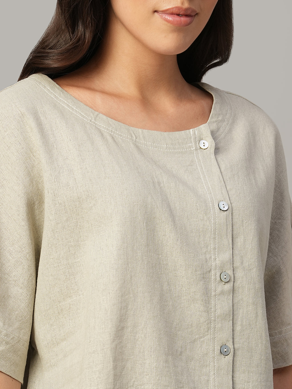 Women's Khaki Linen Viscose Regular Fit Blouse