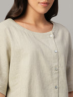 Women's Khaki Linen Viscose Regular Fit Blouse