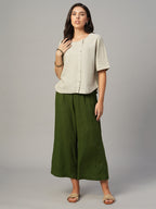 Women's Khaki Linen Viscose Regular Fit Blouse