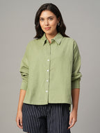 Women's Green 100% Cotton Boxy Fit Blouse