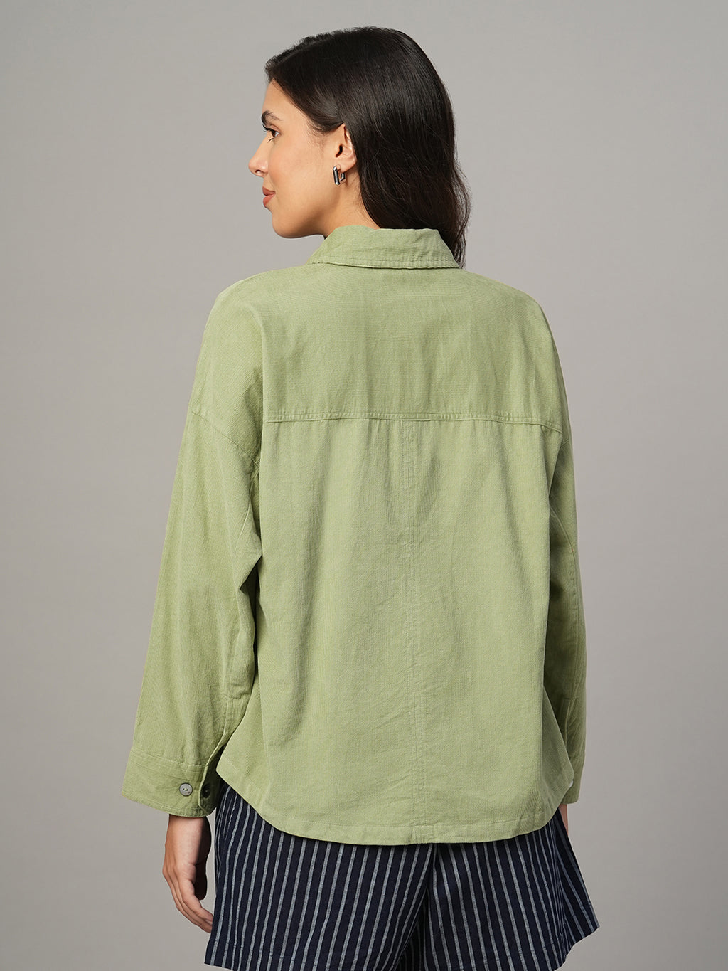 Women's Green 100% Cotton Boxy Fit Blouse