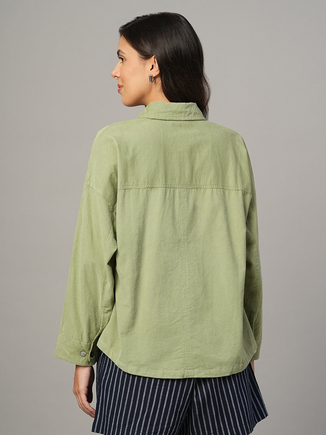 Women's Green 100% Cotton Boxy Fit Blouse