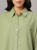 Women's Green 100% Cotton Boxy Fit Blouse