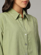 Women's Green 100% Cotton Boxy Fit Blouse
