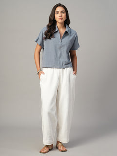 Women's Grey 100% Cotton Regular Fit Blouse