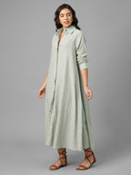 Women's Olive Linen Cotton Regular Fit Dress