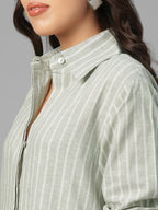 Women's Olive Linen Cotton Regular Fit Dress