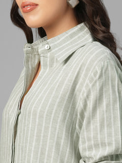Women's Olive Linen Cotton Regular Fit Dress