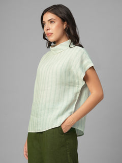 Women's Green 100% Linen Regular Fit Blouse