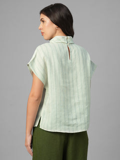 Women's Green 100% Linen Regular Fit Blouse