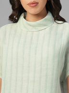 Women's Green 100% Linen Regular Fit Blouse
