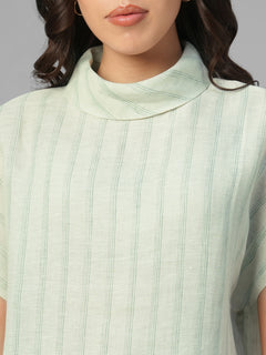 Women's Green 100% Linen Regular Fit Blouse